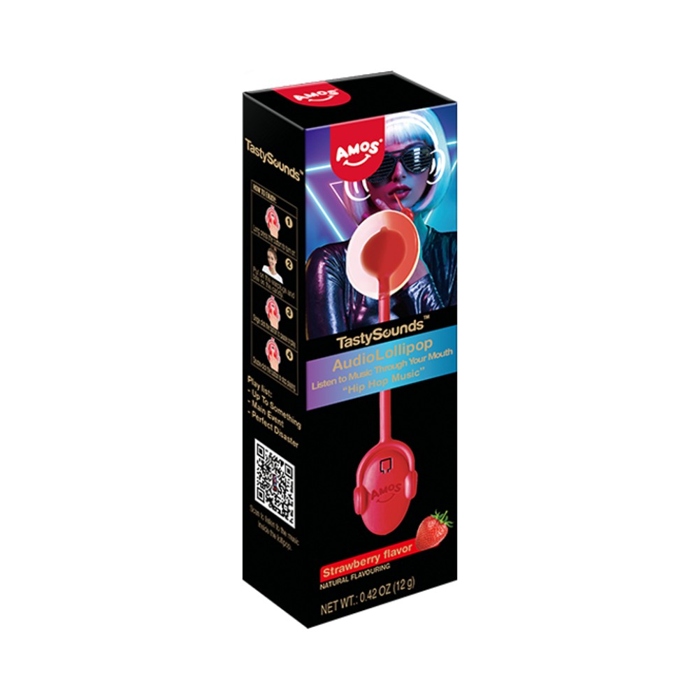 Amos Tastysounds Rap Hip Hop Audio Lollipop Strawerry 0.42oz (12g)