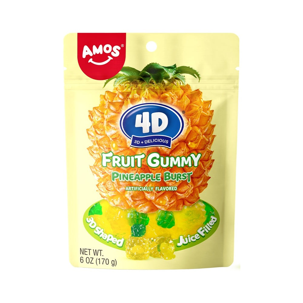 Amos 4D Fruit Gummy Pineapple Burst Peg Bag 6oz (170g)