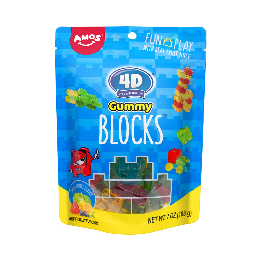 Amos 4D Gummy Blocks Mix Fruit Flavour Peg Bag 7oz (198g)