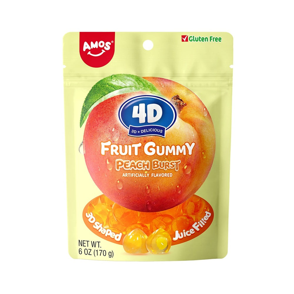 Amos 4D Fruit Gummy Southern Peach Burst Peg Bag 6oz (170g)