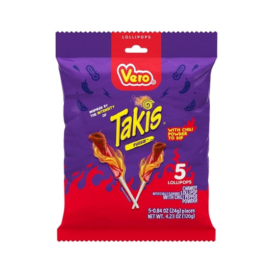 Vero Lollipops Takis Fuego Flavoured Peg Bag 5's 0.84oz (24g)