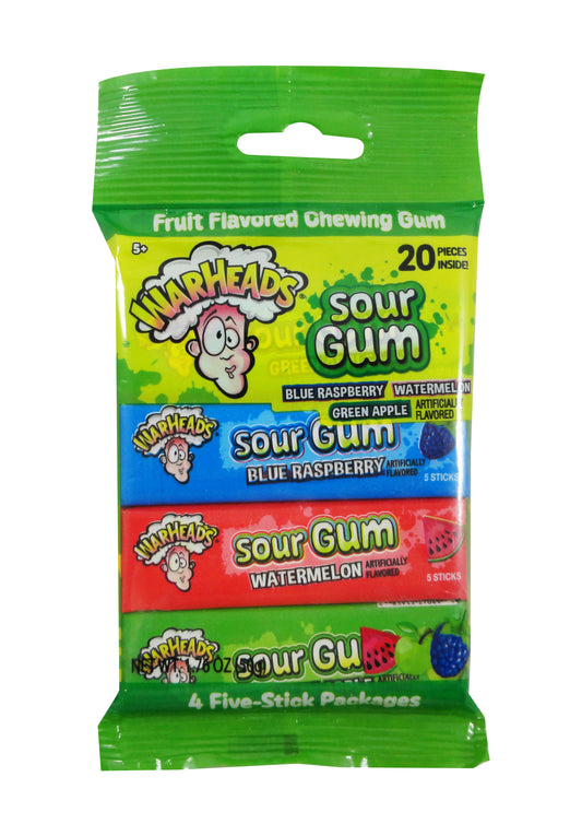 Warheads Sour Gum Peg Bag 20's 1.76oz (50g) (4 x 5 Sticks)