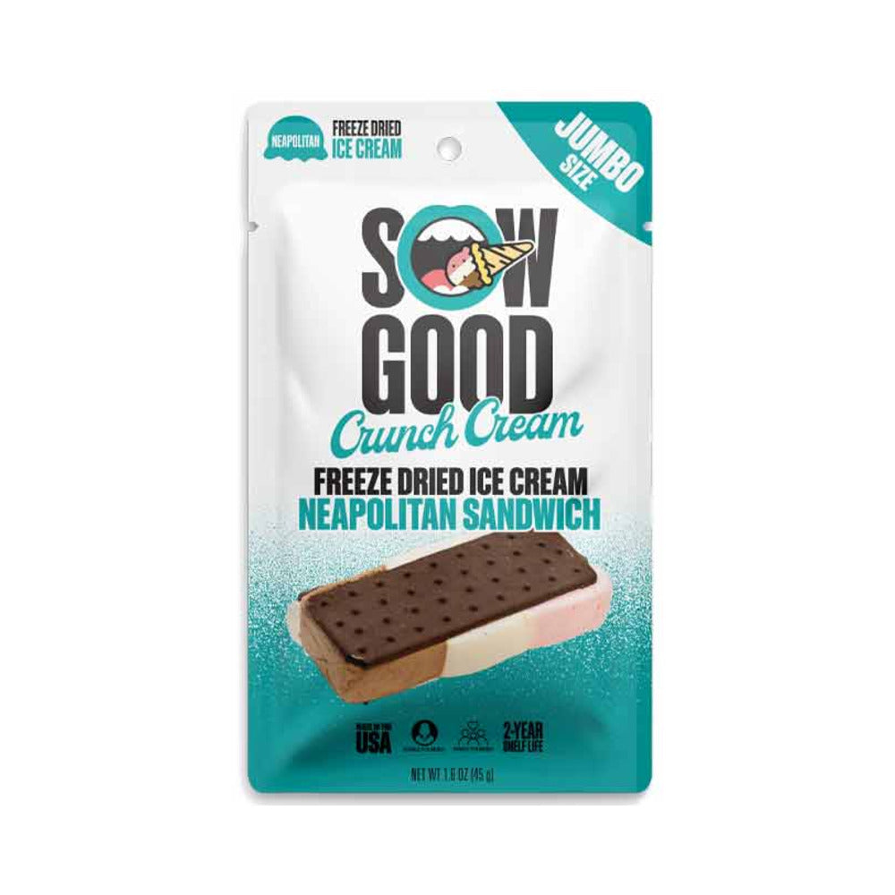 Sow Good Freeze Dried Jumbo Neopolitan Crunch Cream Sandwich 1.6oz (45g)