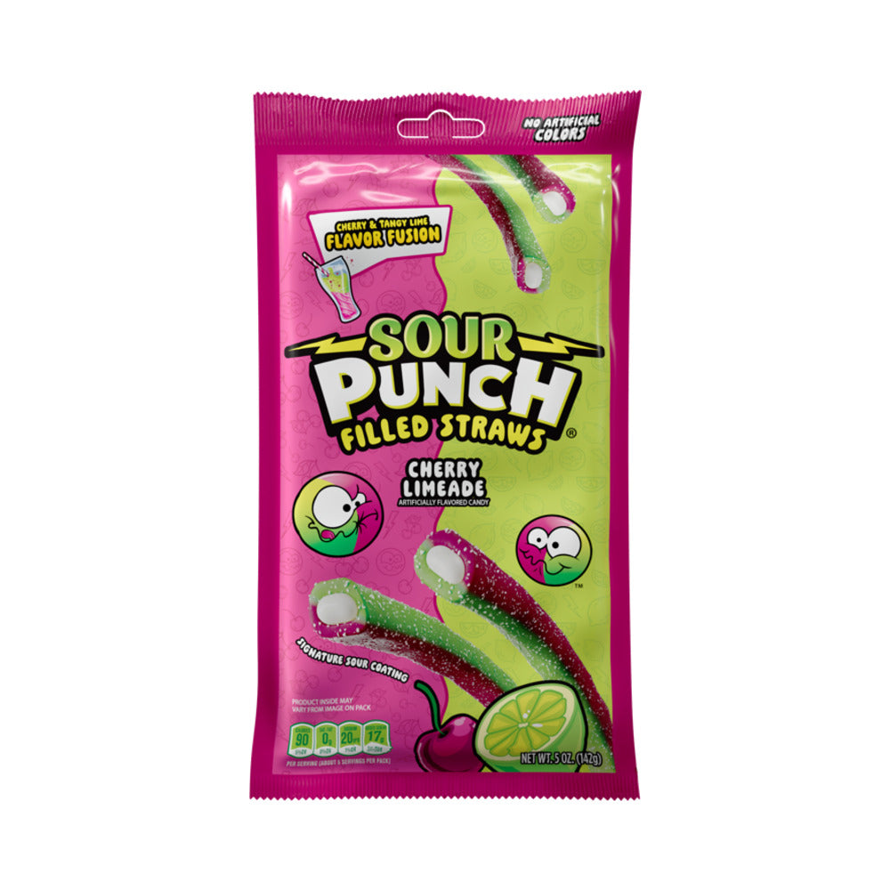 49 Inch Sour Ropes Sour Punch Ropes Cherry Limeade Filled Straws Peg bag 5oz (142g ...