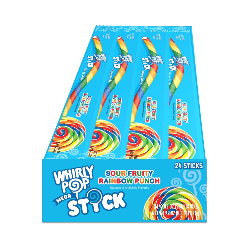 Whirly Pop Mega Stick Sour Fruity Rainbow Punch Chew Candy 0.88oz (26g)