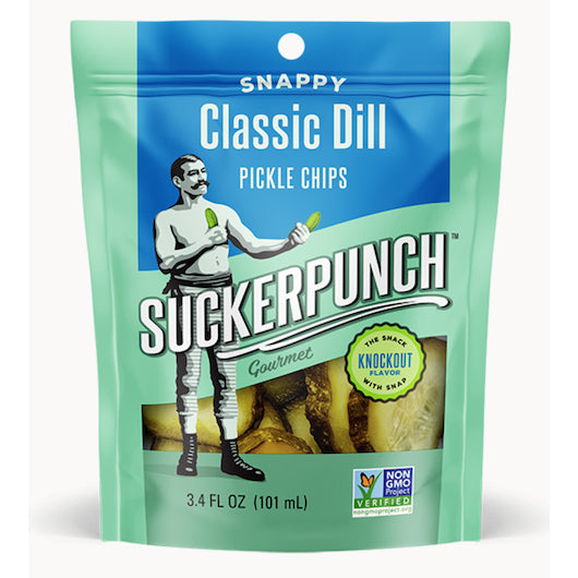 Suckerpunch Gourmet Dill Classic 1-12 Count Pickle Chip Single Serve Pouch 3.4oz (101ml)