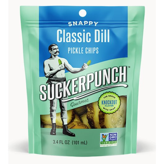 Suckerpunch Gourmet Dill Classic 1 - 12 Count Pickle Chip Single Serve Pouch 3.4oz (101ml) - Candybase