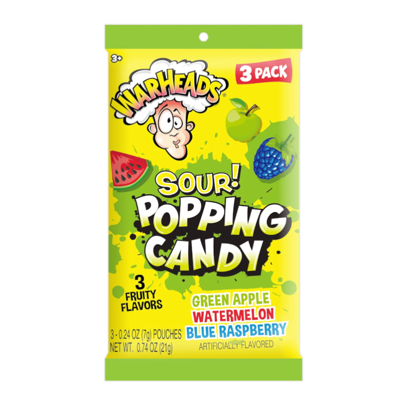 Warheads Sour Popping Candy 3pk 0.74oz (7g)